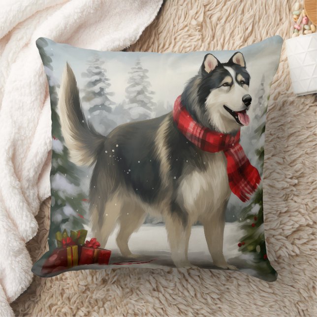 Almofada Cachorro Siberiano Husky no Natal da Neve (Cobertor)