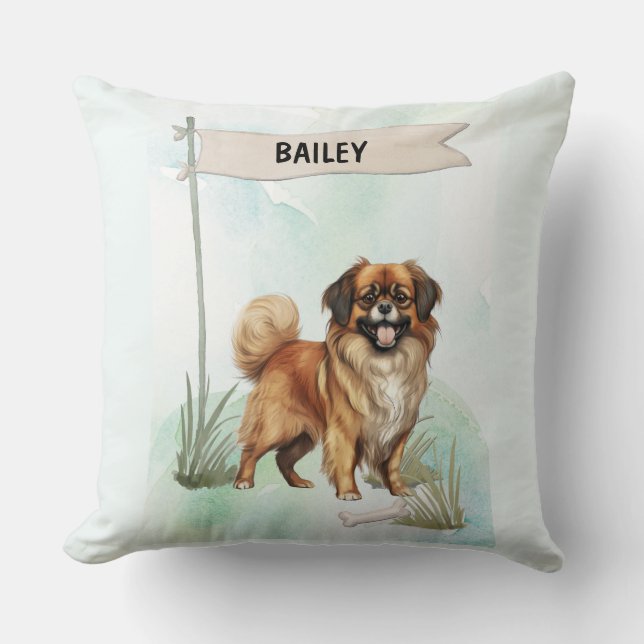 Almofada Cachorro Spaniel Tibetano Aquarela Personalizado (Frente)