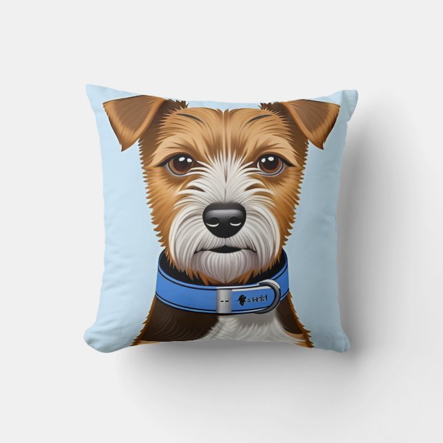 Almofada Cachorro Terrier Fofo Com uma Coleira Azul (Frente)