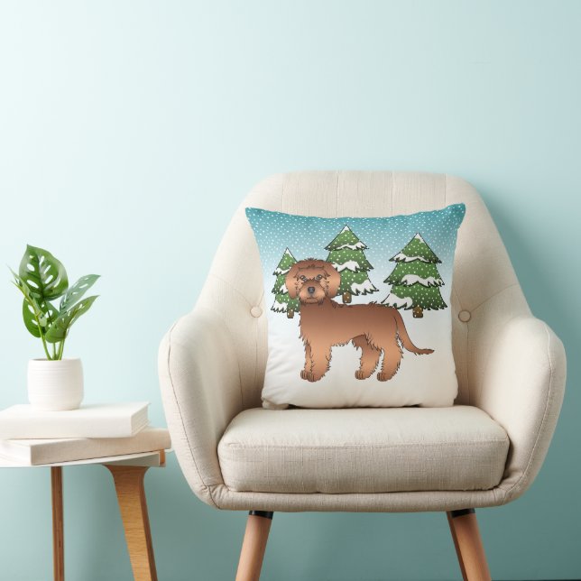 Almofada Cachorro Vermelho Mini Goldendoodle Em Uma Florest (Cadeira)