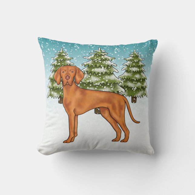 Almofada Cachorro Vizsla Húngaro Em Snowy Winter Forest Cut (Frente)