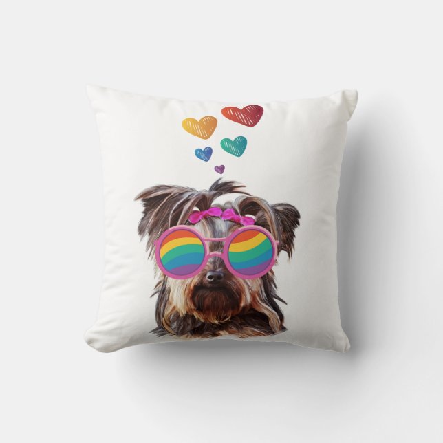 Almofada Cachorro Yorkie com Corações Dia dos Namorados (Frente)