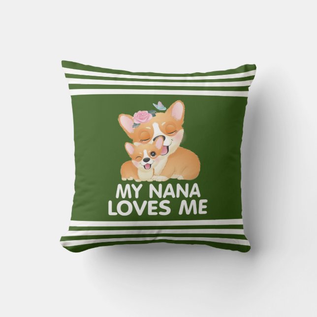 Almofada Cachorros Corgi Fofos - Minha Nana Me Ama (Frente)