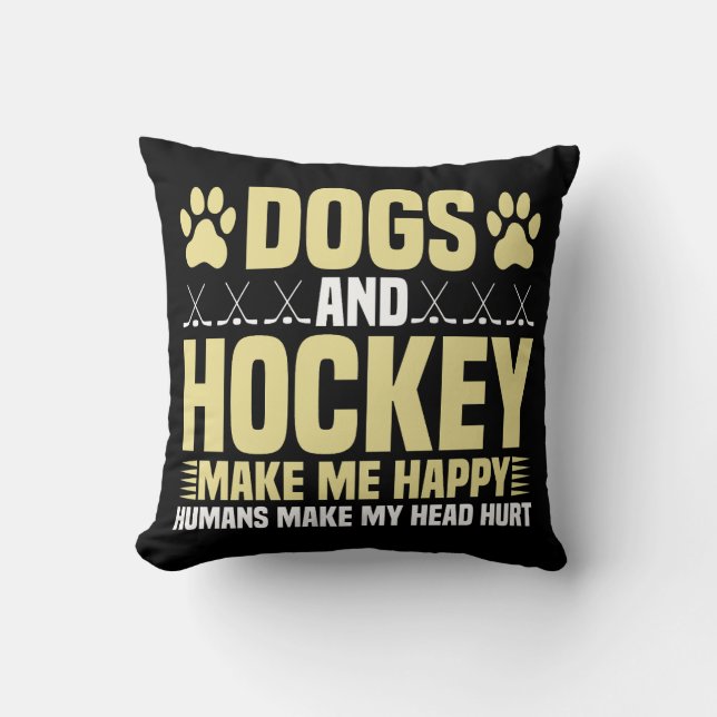 Almofada Cachorros e Hockey Me Fazem Feliz (Frente)