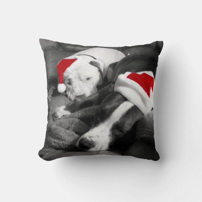 Almofada cachorros pitbull adoráveis e sonolentos de natal (Frente)