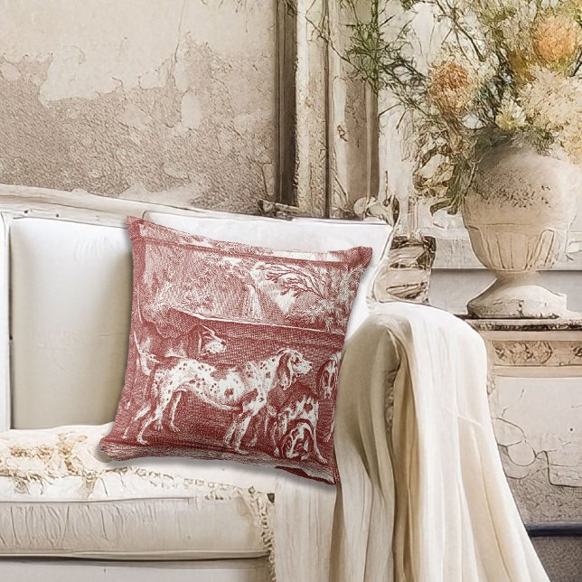 Almofada Cachorros Red Toile de Jouy caçando no campo (Criador carregado)