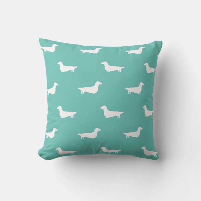 Almofada Cachshund Silhouettes, Cachshund Penteado, Teal (Frente)