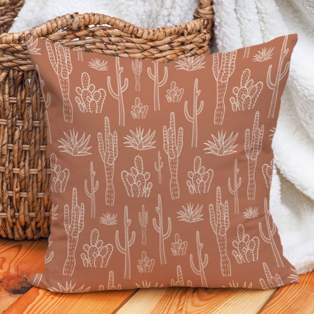 Almofada Cacto Boho Ocidental Sul Neutro Argila (Criador carregado)
