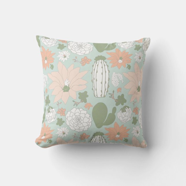 Almofada Cactos Cactus Peach Green Whimsical Floral Padrão (Frente)