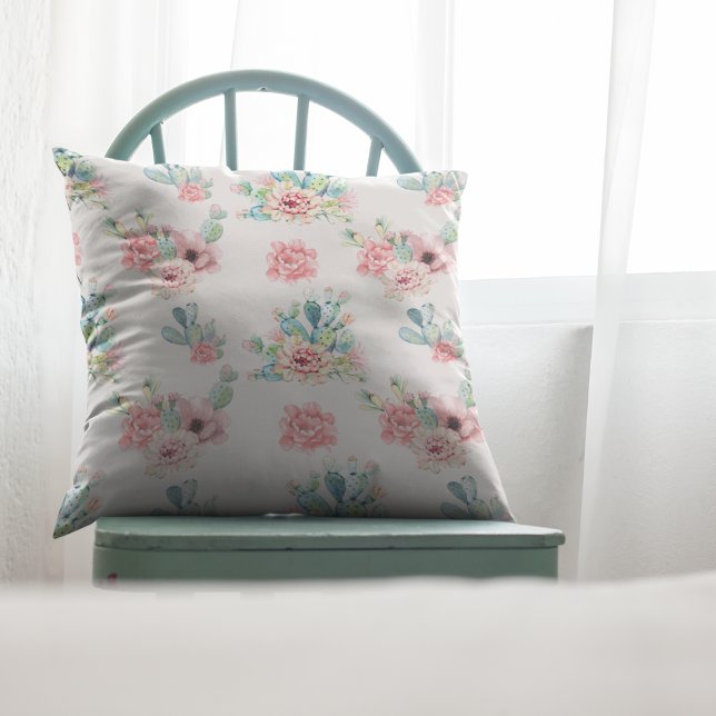 Almofada Cactos Exóticos De Desenhar De Maneira De Aquarela (Criador carregado)