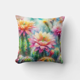 Almofada Cactos Suculentos de Flutuação de Aquarelas