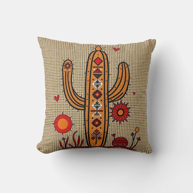 Almofada Cactus com Motifs Nativo Americano e Mexicano (Frente)