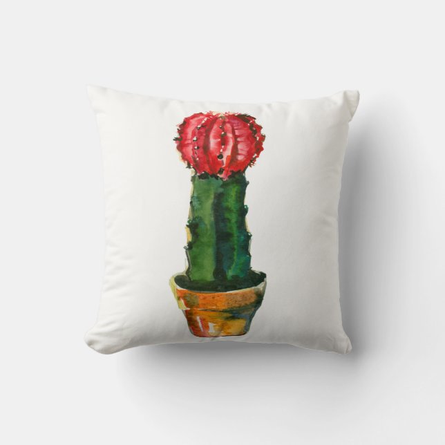 Almofada Cactus Red & Green Watercolor Sudoeste Boho (Frente)