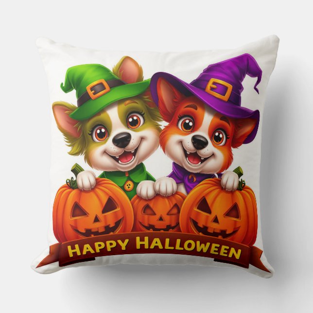 Almofada Cães Adoráveis com Fantasias de Halloween (Frente)