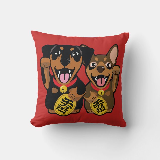 Almofada Cães afortunados - travesseiro decorativo mínimo (Frente)