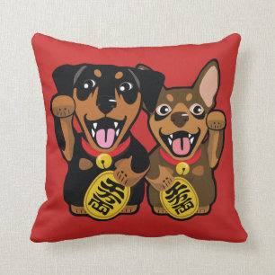 Almofada Cães afortunados - travesseiro decorativo mínimo
