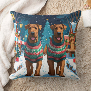 Almofada Cães Airedale Natal Neve Férias