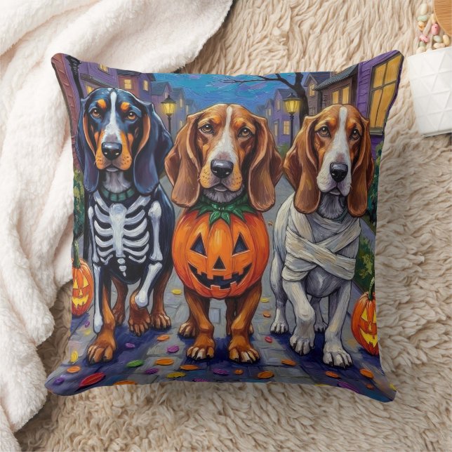 Almofada Cães Basset Hound fazendo Trick-or-Treating no Hal (Cobertor)