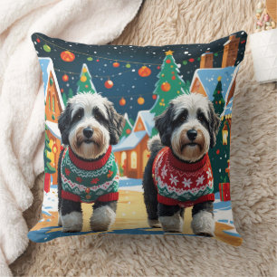 Almofada Cães Bernedoodle Natal Neve Férias