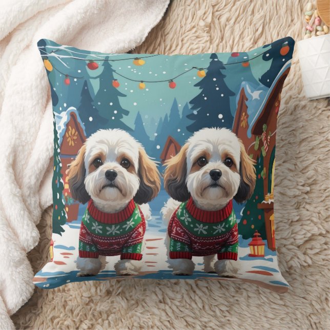 Almofada Cães Bichon Frise Natal Neve Férias (Cobertor)