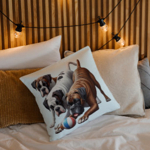 Almofada Cães Boxer Brincalhões em Ação