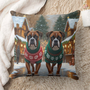 Almofada Cães Boxer Natal Neve Férias 