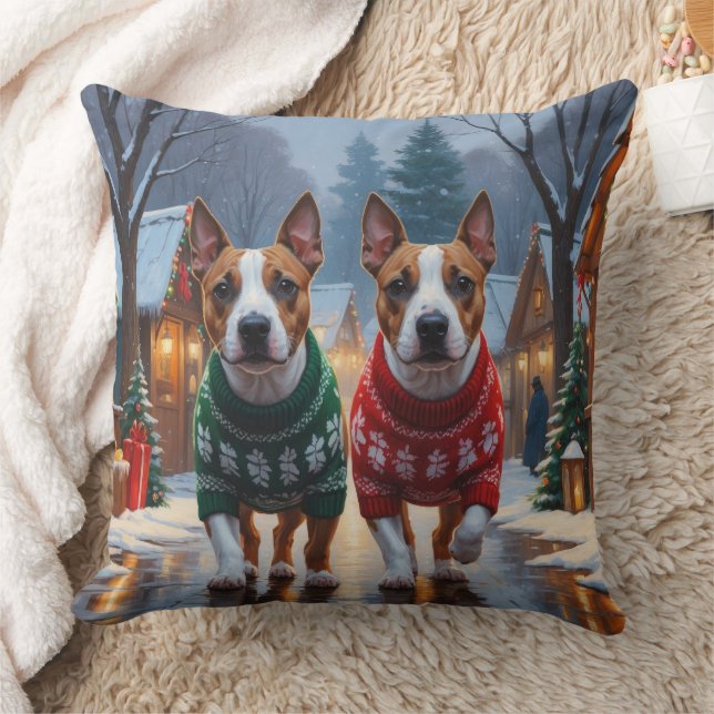 Almofada Cães Bull Terrier Natal Neve Feriado (Cobertor)