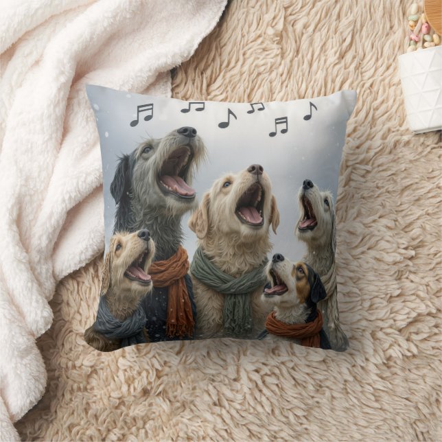 Almofada Cães Cantando Natal no Meio de Flocos de Neve (Cobertor)