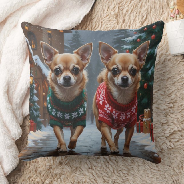 Almofada Cães Chihuahua Natal Neve Férias (Cobertor)