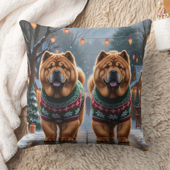 Almofada Cães Chow Chow Natal Neve Férias  (Cobertor)