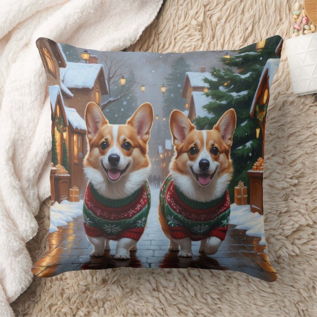 Almofada Cães Corgi Natal Neve Férias (Cobertor)