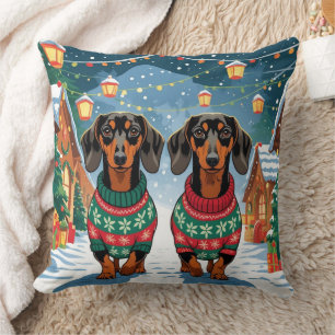 Almofada Cães Dachshund Natal Neve Feriado