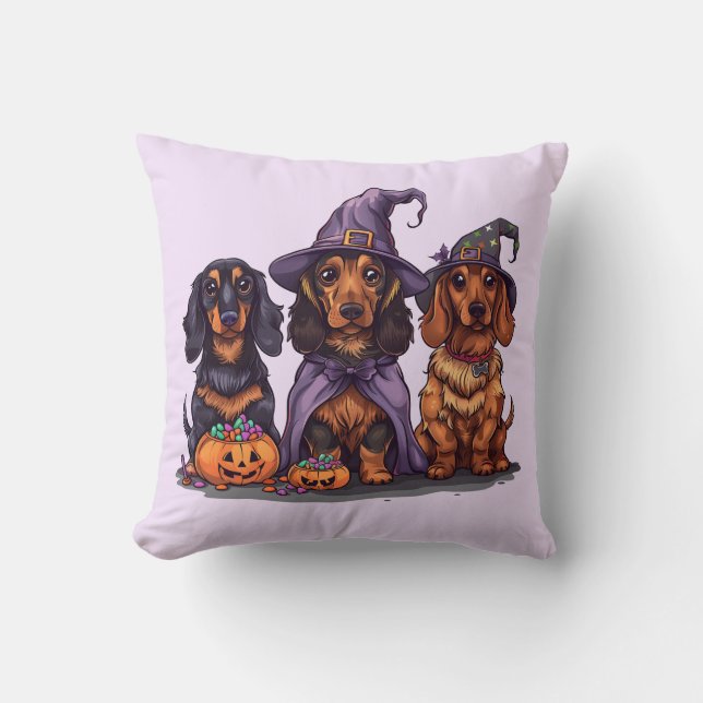 Almofada Cães das Bruxas do Halloween Dachshund (Frente)