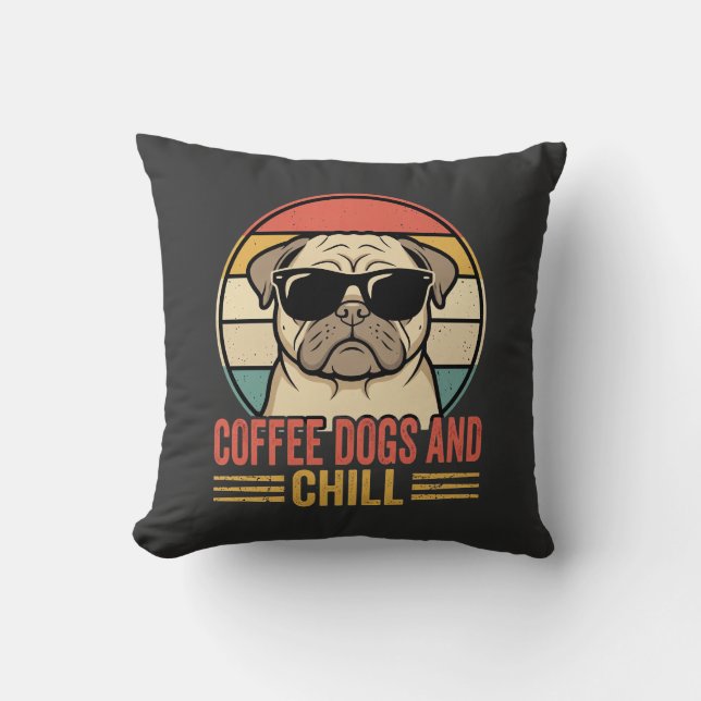 Almofada Cães de Café e Pug Retro Chill (Frente)