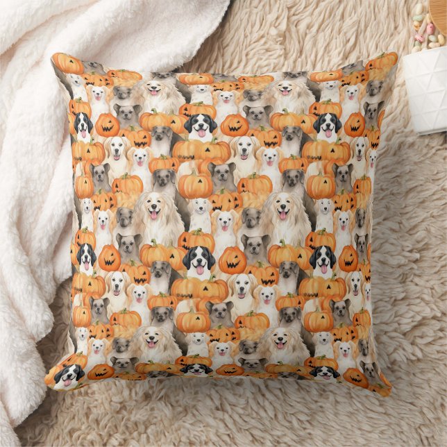 Almofada Cães de Halloween - Raças de Cães Fofos com Abóbor (Cobertor)