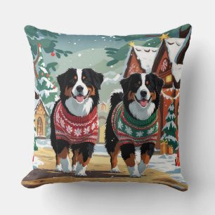 Almofada Cães de Montanha Berneses Natal Neve Feriado