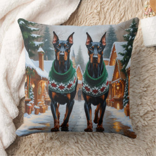 Almofada Cães Doberman Natal Neve Feriado