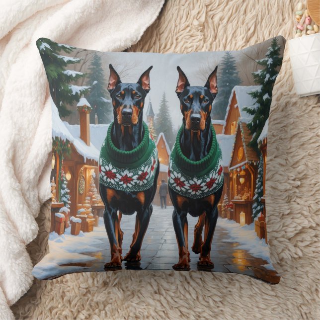 Almofada Cães Doberman Natal Neve Feriado (Cobertor)