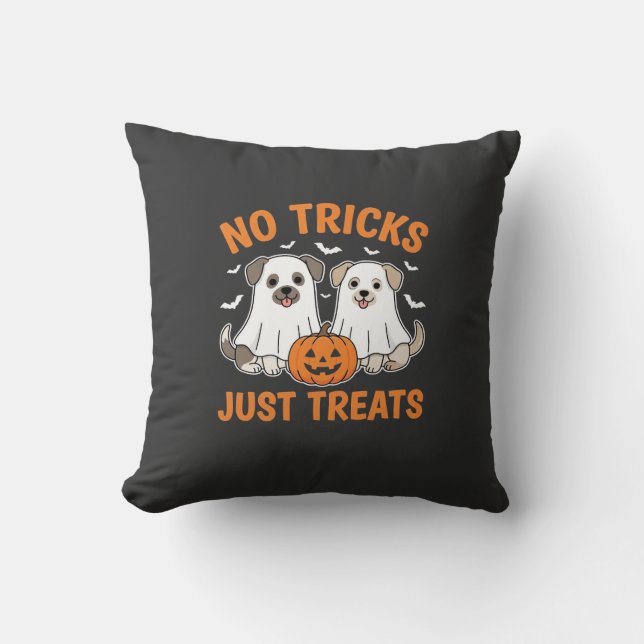 Almofada Cães Fantasmas de Halloween Sem Truques Apenas Pre (Frente)
