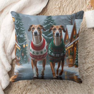Almofada Cães Greyhound Natal Neve Férias