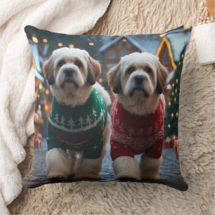 Almofada Cães Lhasa Apso Natal Neve Férias