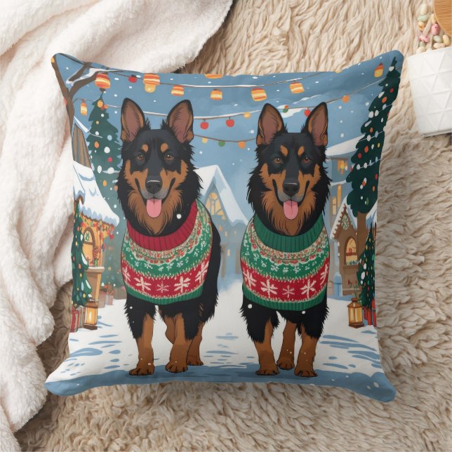 Almofada Cães Malinois Belgas Natal Neve Férias (Cobertor)