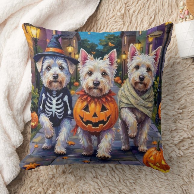 Almofada Cães Malteses Fantasiando Fantasias de Halloween (Cobertor)