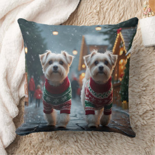 Almofada Cães Malteses Natal Neve Férias