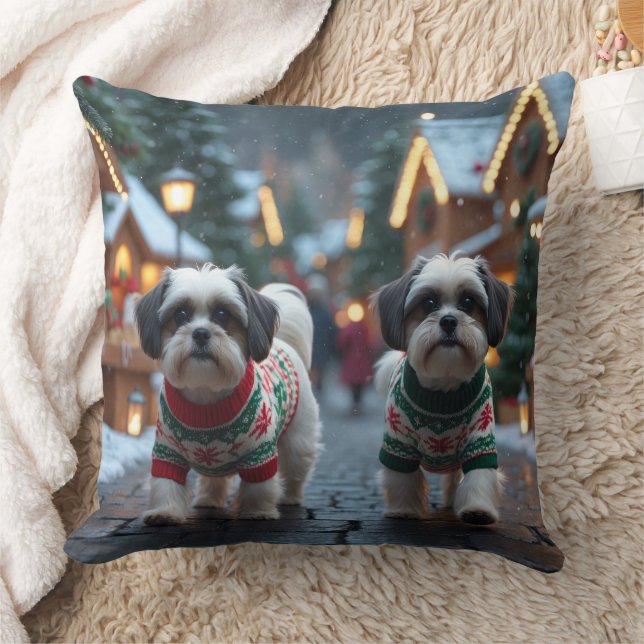 Almofada Cães Malti Tzu Natal Neve Férias (Cobertor)