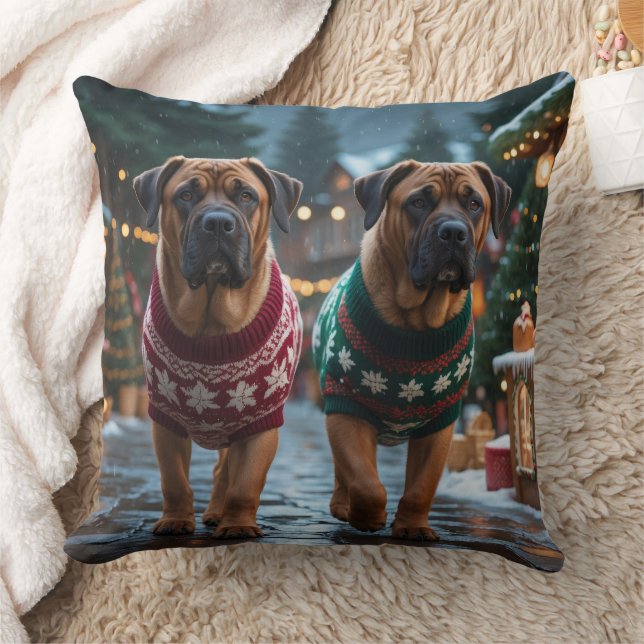 Almofada Cães Mastim Tibetano Natal Neve Férias (Cobertor)