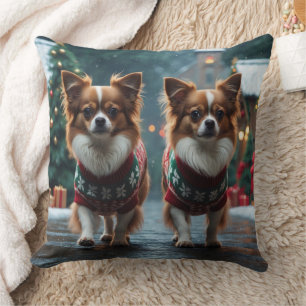 Almofada Cães Papillon Natal Neve Férias