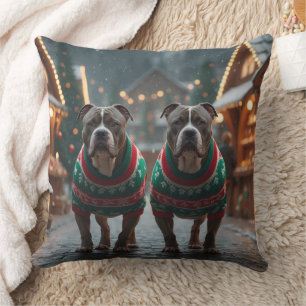 Almofada Cães Pitbull Natal Neve Feriado