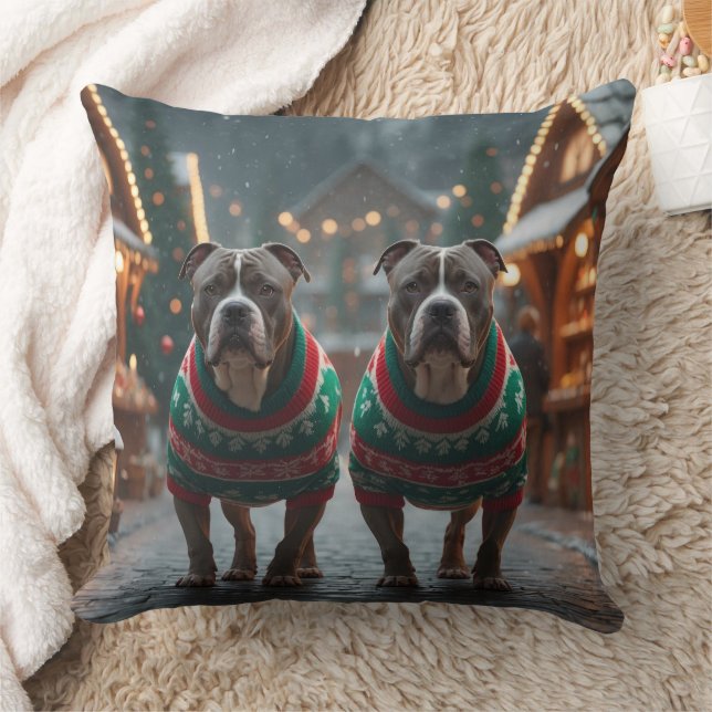 Almofada Cães Pitbull Natal Neve Feriado (Cobertor)