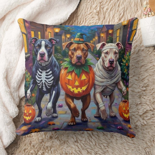 Almofada Cães Pitbull Trick-or-Treating  Fantasias de Hallo (Cobertor)